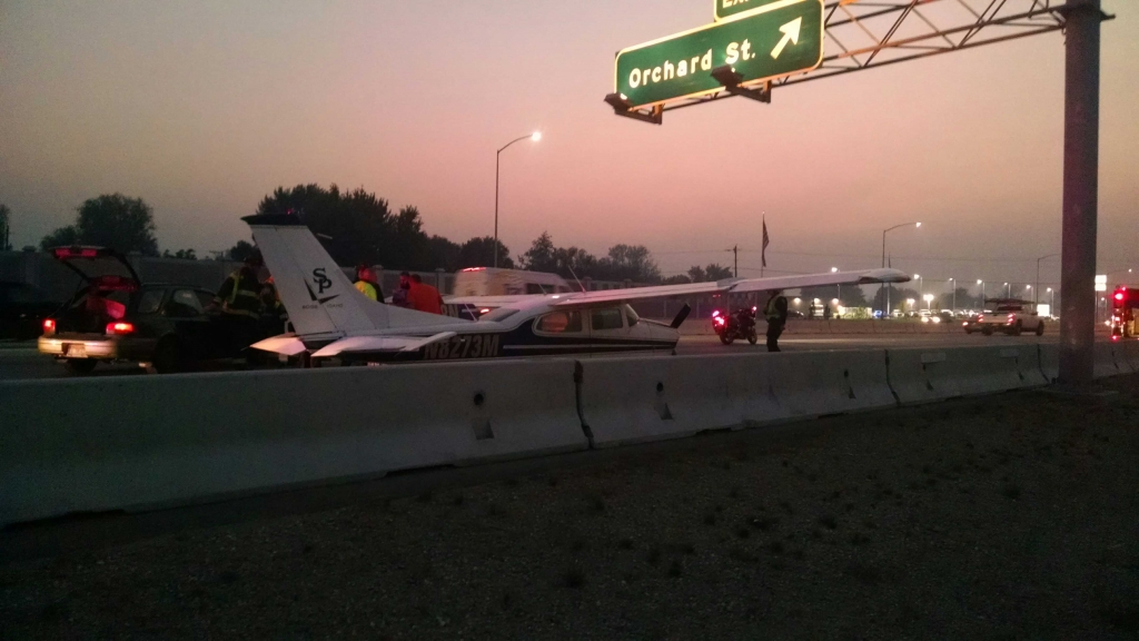 Plane lands at I-84 Orchard exit in Boise