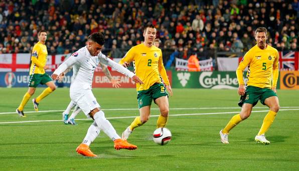 Alex Oxlade Chamberlain scores the third goal for England