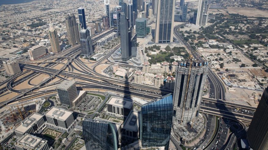 An aerial view of Dubai from Burj Khalifa the tallest building in the world in Dubai