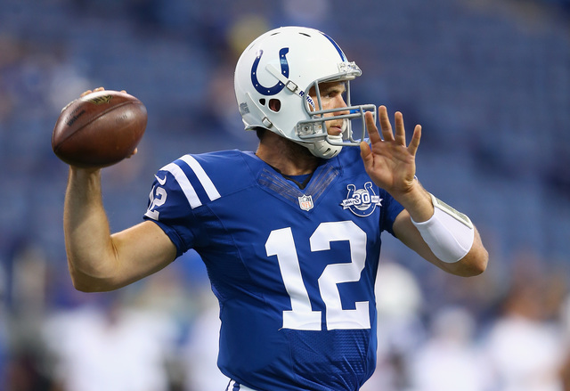 Andrew Luck #12 of the Indianapolis Colts warms up before a game.                       Andy Lyons  Getty Images