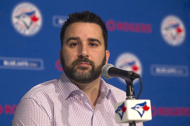 Toronto Blue Jays general manager Alex Anthopoulos attends a yearend press conference in Toronto on Monday