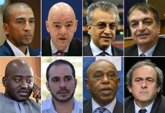 David Nakhid Gianni Infantino Shaikh Salman bin Ebrahim Al Khalifa Jerome Champagne Michel Platini Tokyo Sexwale Prince Ali bin