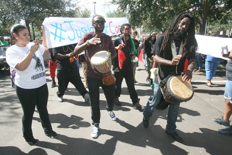 Community members sought justice for Corey Jones a young musician who was shot and killed last weekend at a press