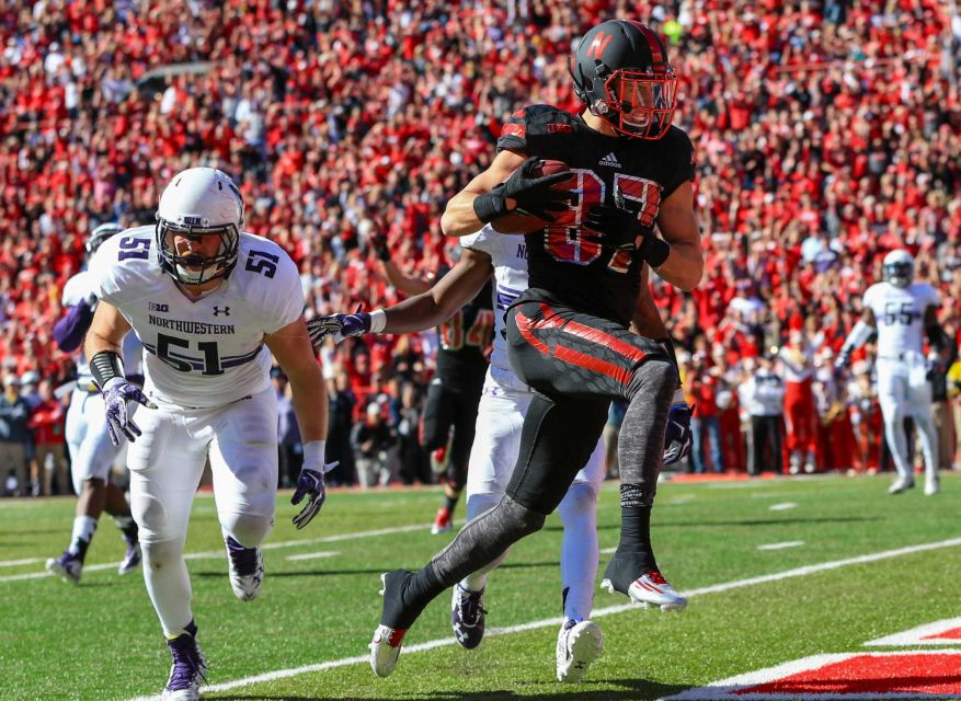 Nebraska wide receiver Brandon Reilly runs for