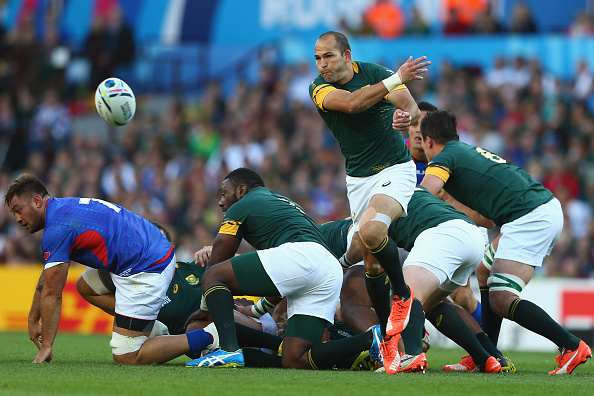 Back in the groove Fourie du Preez sets up an attack against Samoa