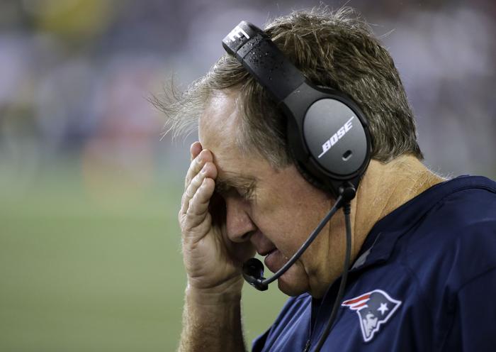 New England Patriots head coach Bill Belichick on the sideline in the second half of an NFL football game against the Pittsburgh Steelers Thursday Sept. 10 2015 in Foxborough Mass