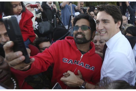 Liberal leader Justin Trudeau poses for a selfie last week in Ajax