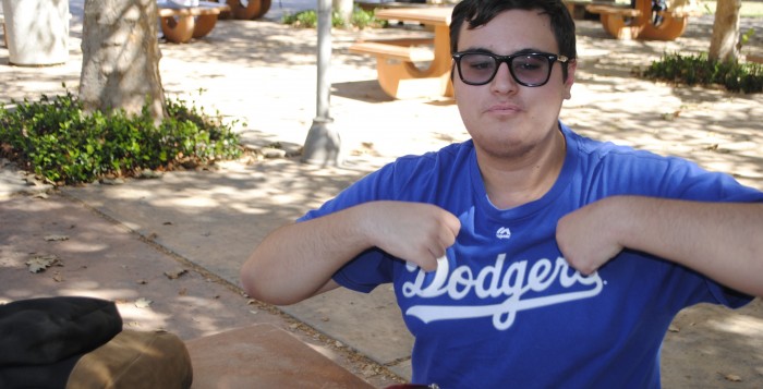 CSUN student shows off Dodger shirt on campus