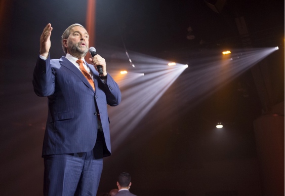 The candidates from left Justin Trudeau the Liberal Party of Canada Thomas ‘Tom’ Mulcair the New Democratic Party and Conservative leader Stephen Harper during a debate in September