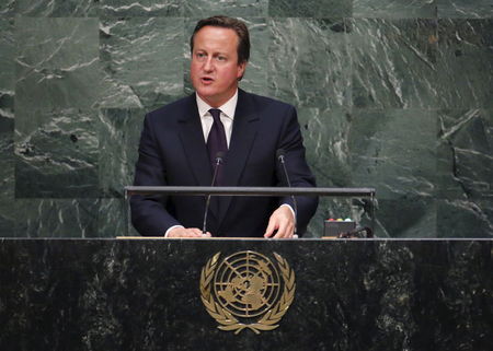 Britain's Prime Minister David Cameron addresses a plenary meeting of the United Nations Sustainable Development Summit 2015 at the United Nations headquarters in Manhattan New York