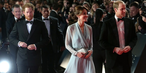 Catherine Duchess of Cambridge Prince William Duke of Cambridge and Prince Harry attend the Royal Film Performance of Spectre