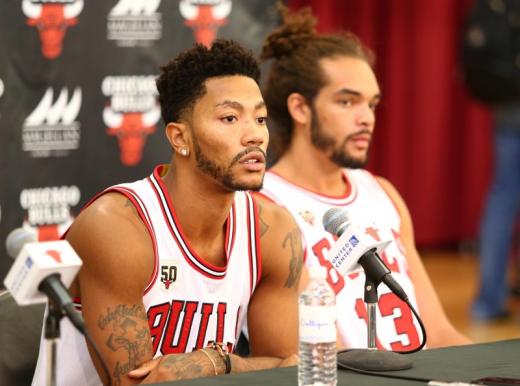 Caylor Arnold  Reuters Derrick Rose and Joakim Noah of the Chicago Bulls talk to the media