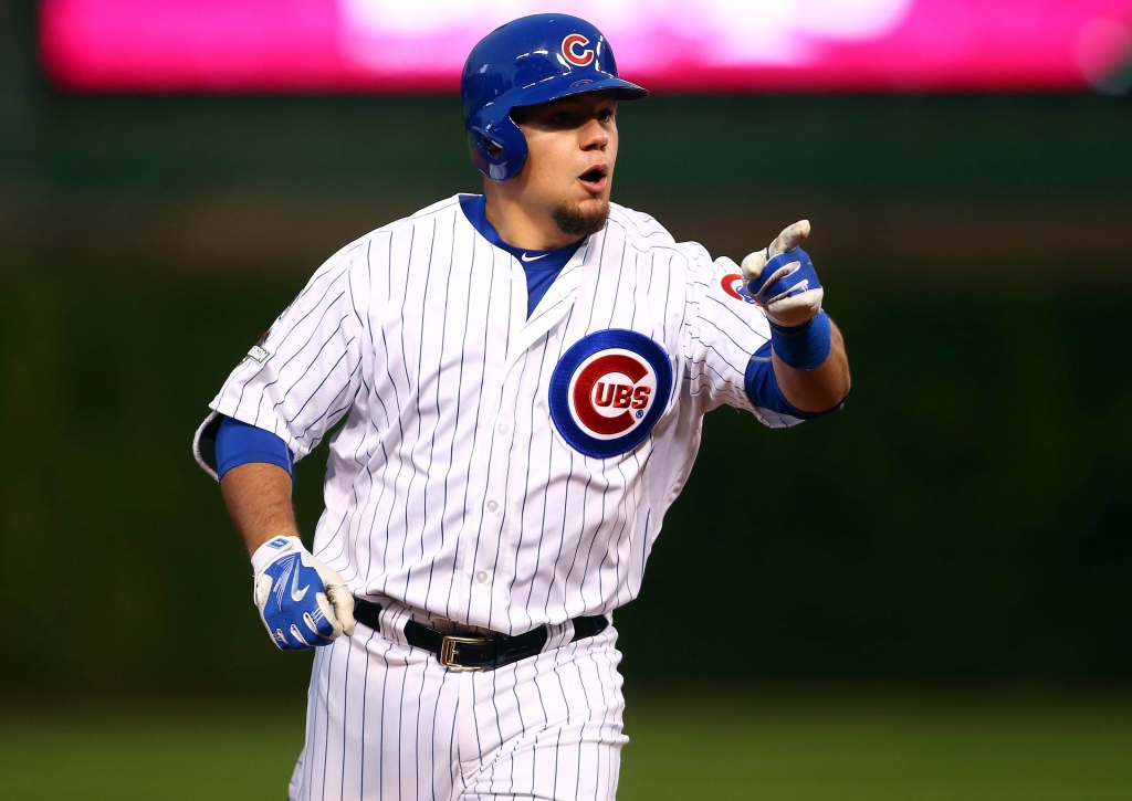 Chicago IL USA Chicago Cubs left fielder Kyle Schwarber reacts after he hits a solo home run in the seventh inning against St. Louis Cardinals in game four of the NLDS at Wrigley Field. Mandatory Credit Jerry Lai-USA TODAY Sport