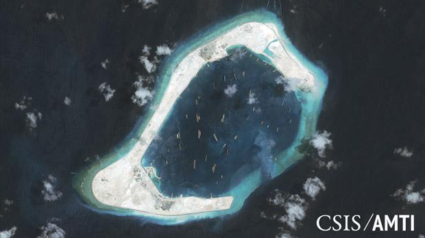 Subi reef located in the disputed Spratly Islands in the South China Sea is shown in this handout by the Centre for Strategic and International Studies Asia Maritime Transparency Initiative satellite image