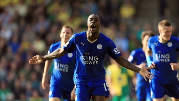 Leicester City's Jeff Schlupp celebrates scoring his side's second goal during their English Premier League soccer match against Norwich City at Carrow Road Norwich England Saturday Oct 3 2015