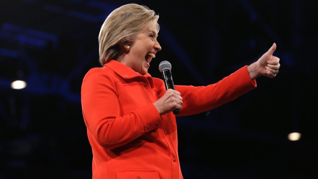 Democratic presidential candidate Hillary Rodham Clinton speaks during the Iowa Democratic Party's Jefferson Jackson Dinner on Oct. 24