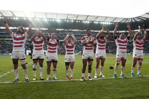 AFP  File  Damien MeyerJapan's players celebrate after winning a Pool B match of the 2015 Rugby World Cup between Samoa and Japan at Stadium MK in Milton Keynes north of London