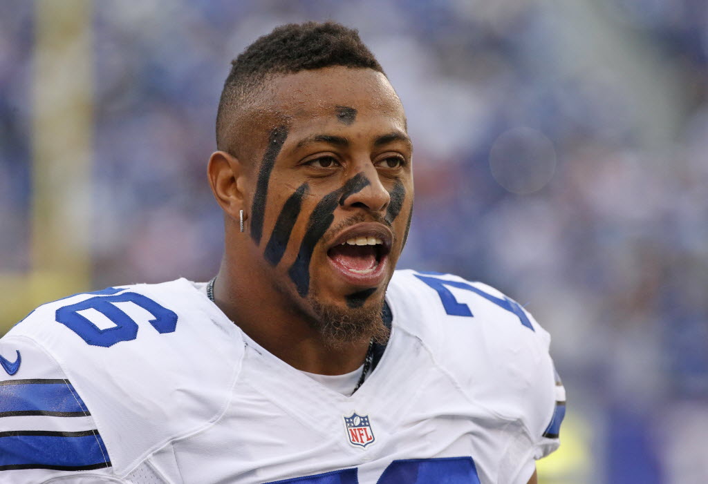 Dallas Cowboys defensive end Greg Hardy on the sidelines during Sunday's Dallas Cowboys game against the New York Giants at Met Life Stadium in East Rutherford N.J