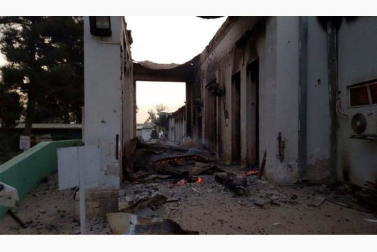 The charred remains of the Doctors Without Borders hospital after it was hit by a U.S. airstrike. The bombing continued for about an hour and destroyed the hospital’s main building