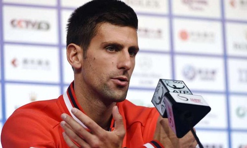 Djokovic addressing the press in Beijing China