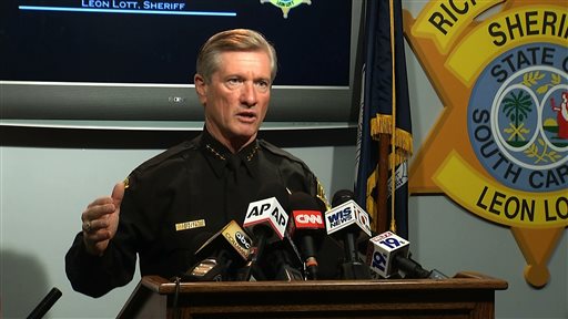 In this image taken from video Richland County Sheriff Leon Lott speaks during a news conference regarding Deputy Ben Fields in Columbia S.C. Wednesday Oct. 28 2015. Fields who flipped a disruptive student out of her desk and tossed her across her