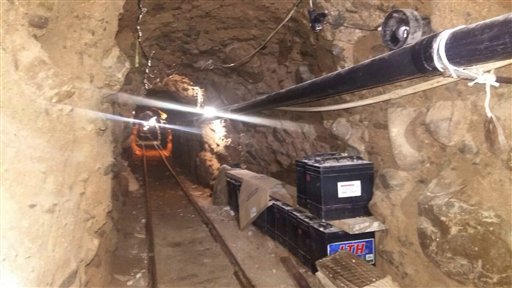 Federal Police shows an underground tunnel that police say was built to smuggle drugs from Tijuana Mexico to San Diego in the United States. Mexican federal police said the tunnel extends abou