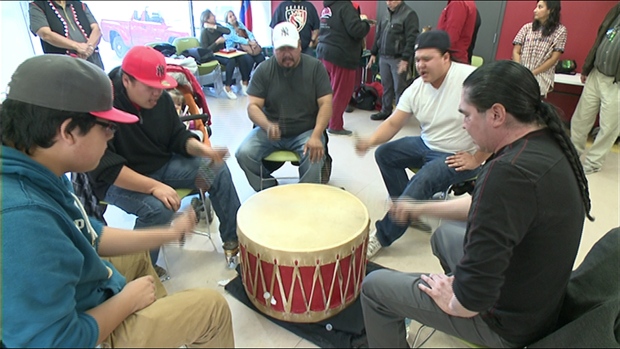 Drummers perform at the first'Indigenous Resistance Day at the Odawa Native Friendship Centre in Ottawa on Oct. 10 2015