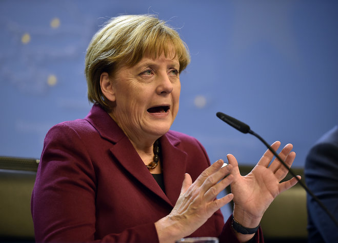 German Chancellor Angela Merkel talks to the media at a press conference after the EU summit in Brussels Belgium on early Friday Oct. 16 2015. European Union heads of state met to discuss among other issues the current migration crisis. (AP