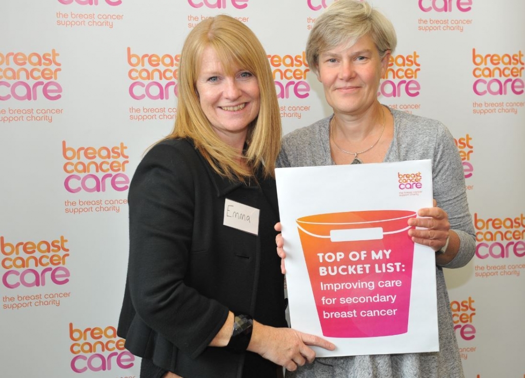 Emma Cairns a volunteer at Breast Cancer Care with Kate Green MP