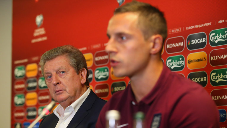 England manager Roy Hodgson looks on as Jagielka is confirmed as captain for the game against Lithuania