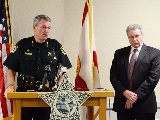 Escambia County Sheriff David Morgan left and State Attorney Bill Eddins at a press conference Tuesday afternoon