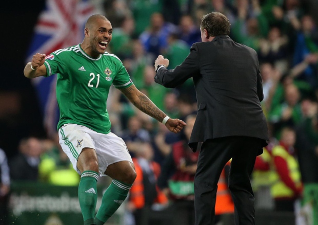 Northern Ireland's Josh Magennis celebrates scoring against Greece