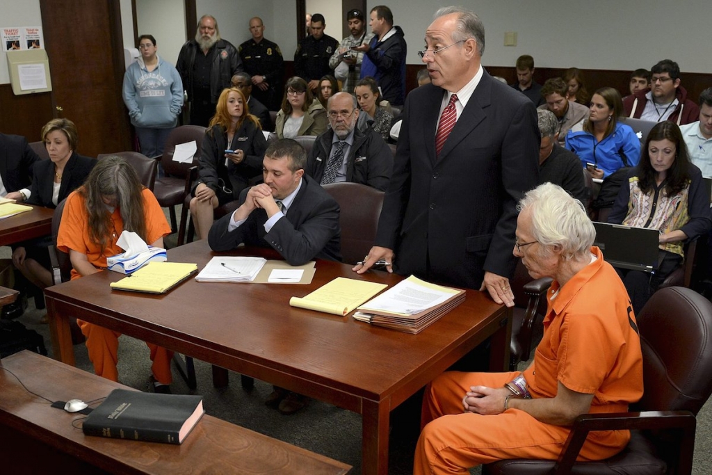 Deborah Leonard and Bruce Leonard in orange jumpsuits were charged yesterday for the manslaughter of their 19-year-old son Lucas Leonard in New Hartford New York. They allegedly beat him for hours during a family counselling session inside the ‘sanc