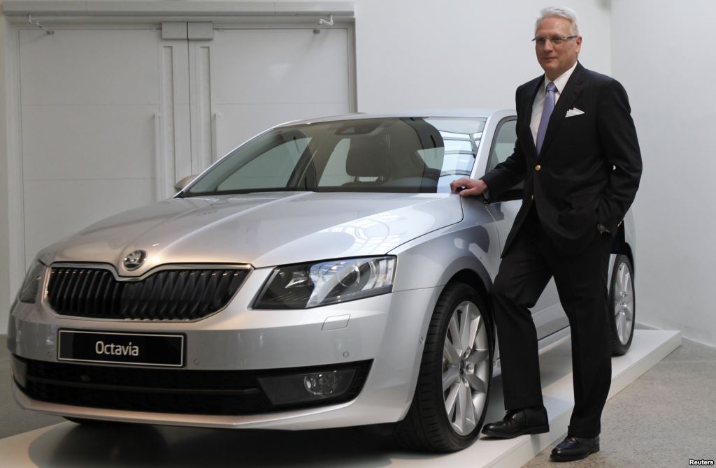 FILE- Skoda Chairman Winfried Vahland poses with a new Skoda Octavia car in this