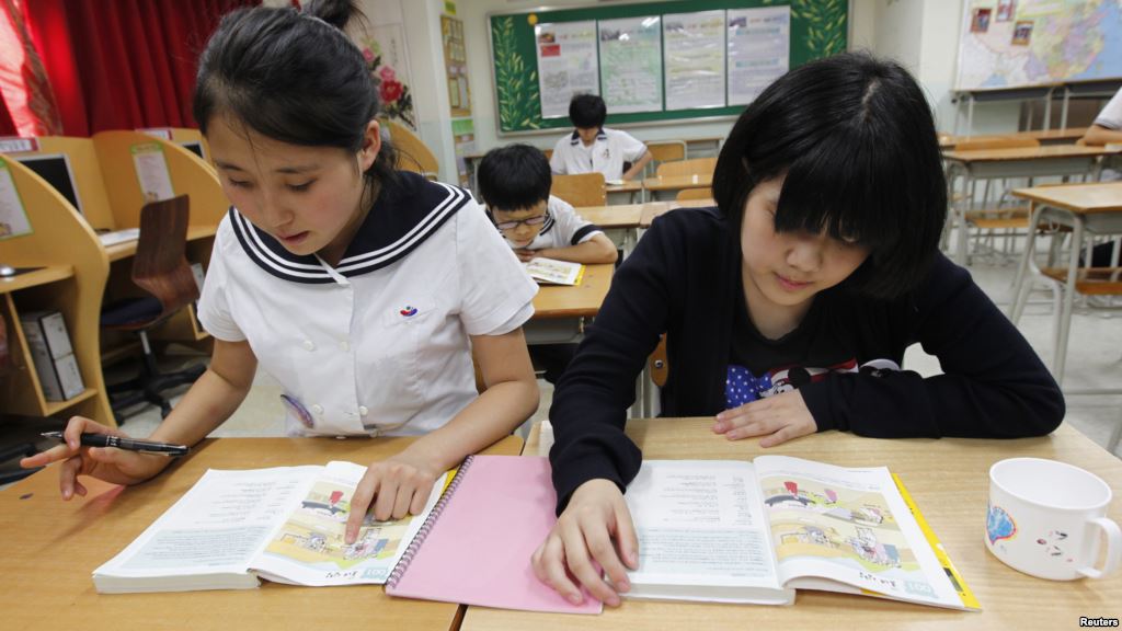 FILE- Students who defected from North Korea take supplementary lessons at the Hangyeore Middle and High School in Anseong South Korea