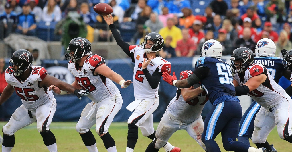 Matt Ryan who has struggled with his acuracy in his last several starts gets off a pass against the Titans in a football game on Sunday Oct. 25 2015 in Nashville. Curtis Compton