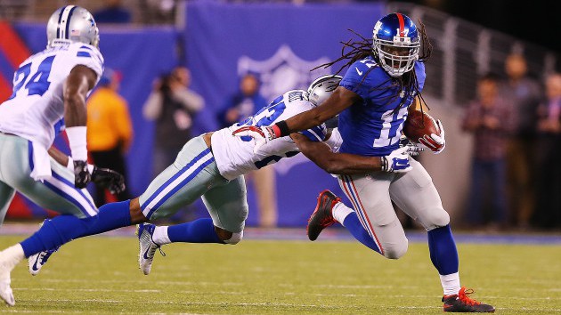 EAST RUTHERFORD NJ- OCTOBER 25 Dwayne Harris #17 of the New York Giants avoids the tackle attempt of Corey White #23 of the Dallas Cowboys during the fourth quarter at Met Life Stadium