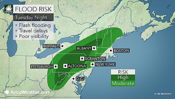 Flood threat map from