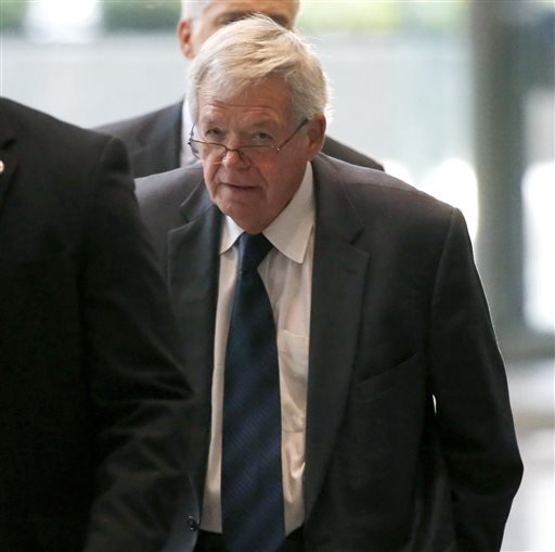 Former U.S. House Speaker Dennis Hastert leaves the federal courthouse Wednesday Oct. 28 2015 in Chicago where he changed his plea to guilty in a hush-money case that alleges he agreed to pay someone.5 million to hide claims of past misconduct. (AP P