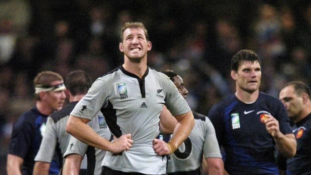 Frustrated All Blacks replacement lock Chris Jack looks to the sky as the final whistle is blown following the 20-18 loss to France in 2007