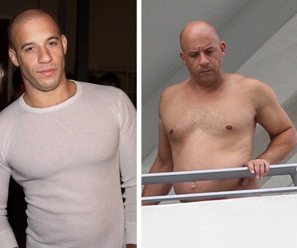 A topless Vin Diesel shows body transformation:Then and now! Vin Diesel is known for his rocking body but the Hollywood action hero showed off a softer side while enjoying a well-deserved break in Miami last week