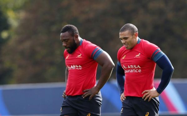 South Africa's Bryan Habana right and Tendai Mtawarira