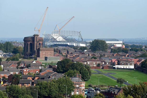 Anfield stadium development taken from the roof of the new Royal Liverpool Hospital