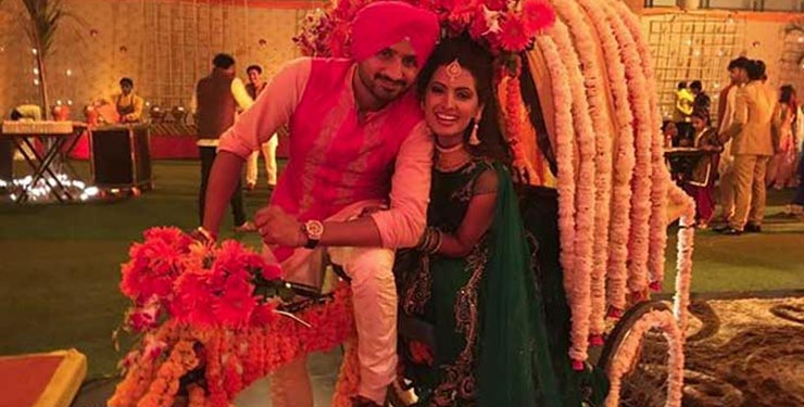 Harbhajan Singh and Geeta Basra at their sangeet ceremony