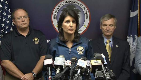 HAley taken during a press conference on the latest flooding situation in South Carolina that took place Thursday in Columbia South Carolina