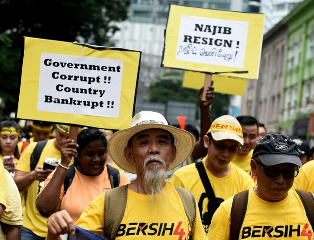 Protestors demand for Prime Minister Najib Razak's resignation during an anti-government rally in Kuala Lumpur