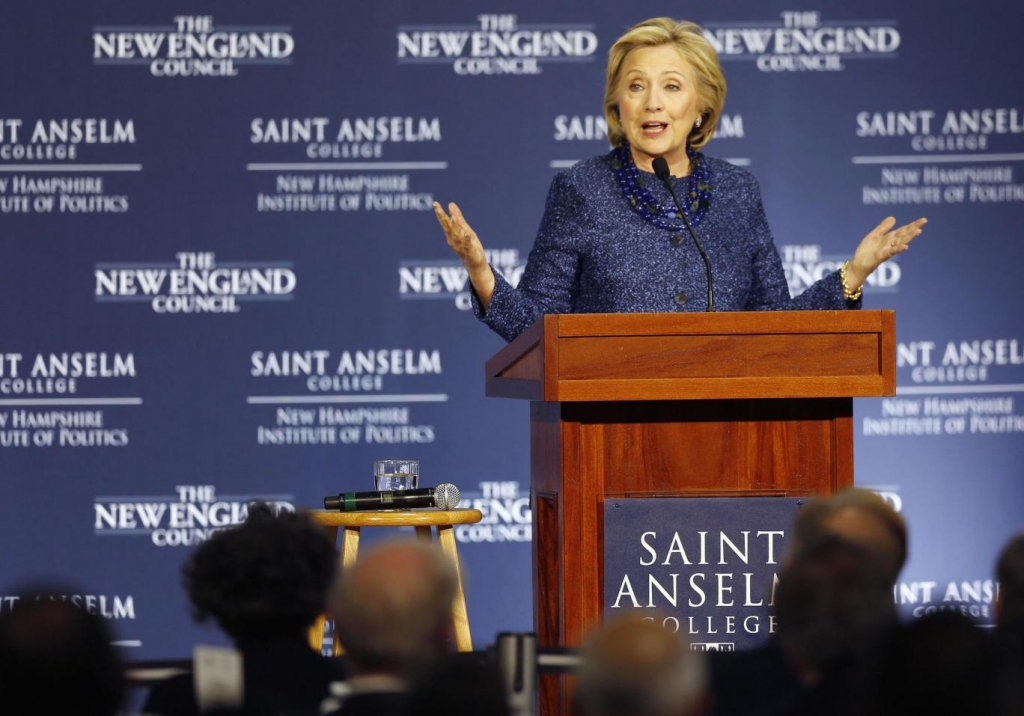 Hillary Clinton speaks in Manchester New Hampshire. Jim Cole  Associated Press