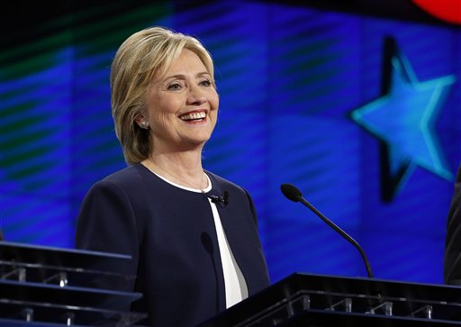 Hillary Rodham Clinton smiles during the CNN Democratic presidential debate Tuesday Oct. 13 2015 in Las Vegas