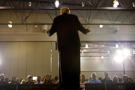 Republican Presidential candidate Donald Trump speaks during his'Make America Great Again Rally at the Grand River Center in Dubuque Iowa Aug. 25 2015