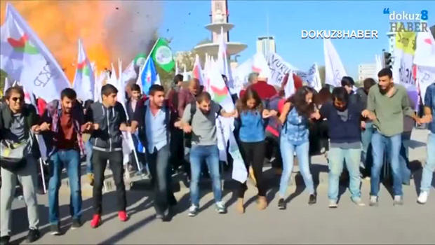 A blast goes off at a peace rally in Ankara on Oct. 10 in this still image taken from a video posted on a social media. /Melike Tombalak  Dokuz8Haber via Reuters